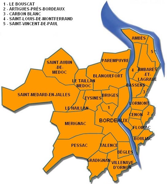 Carte des communes de Bordeaux